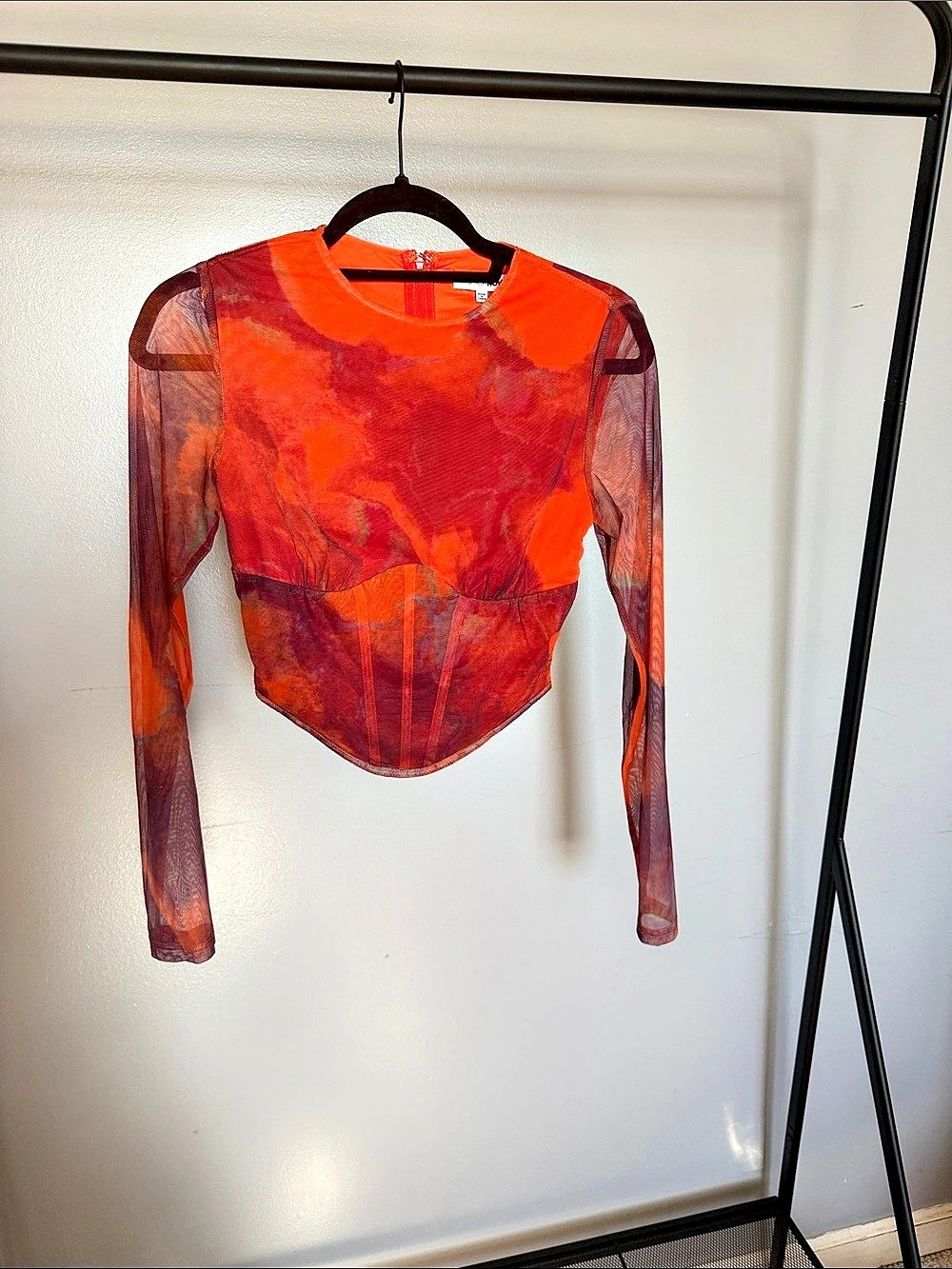 Fashion Nova My Moment Mesh Corset Top Bodysuit Orange & Red Small